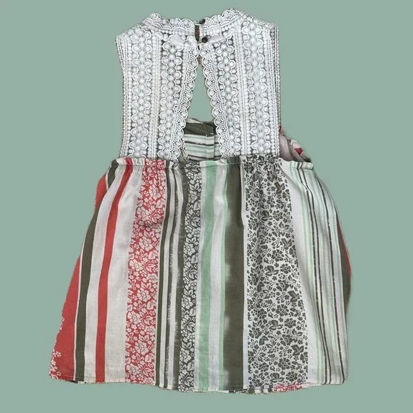 Cabi Whisper Gauze Tank Top Size XS floral and stripe design with Crochet BOHO - Picture 4 of 8